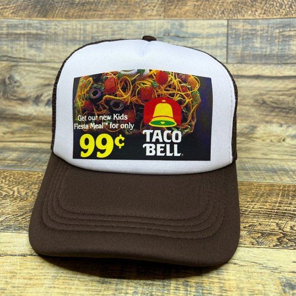 Taco Bell Unisex Trucker Hat Brown Snapback 99 Cent Taco 80s Advertisement Cap - Picture 2 of 8